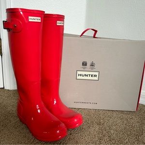 Hot Coral/Pink Glossy tall Hunter Boots size 8!